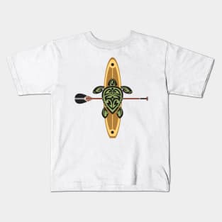 Black & Green Tribal Turtle Stand-Up Wave Rider Kids T-Shirt